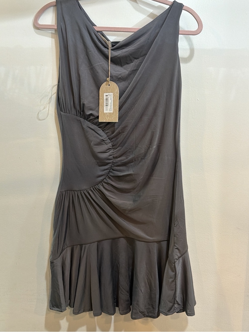 Off the shoulder Gray Ruched Detail Women's Dress